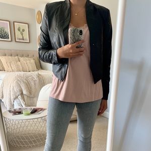 alice + olivia Collarless Genuine Leather Jacket